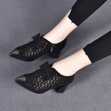 Load image into Gallery viewer, Summer Bling Bling Rhinestone Mesh Pointed toe High Heels Sandals Square Heels Female Crystal Mesh Shoes Sandals

