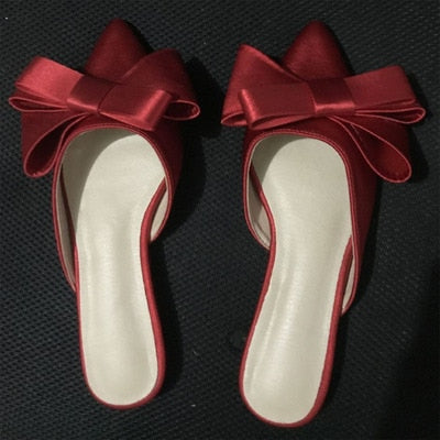 Spring and summer women shoes Korean silk satin Pointed bow tie slippers flat heel sets semi slippers