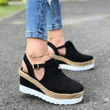 Load image into Gallery viewer, Women Sandals Vintage Wedge | Woman Buckle Strap Straw | Thick Bottom Flats Platform Sandals
