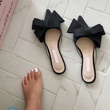Load image into Gallery viewer, Spring and summer women shoes Korean silk satin Pointed bow tie slippers flat heel sets semi slippers
