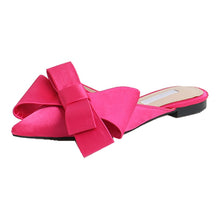 Load image into Gallery viewer, Spring and summer women shoes Korean silk satin Pointed bow tie slippers flat heel sets semi slippers
